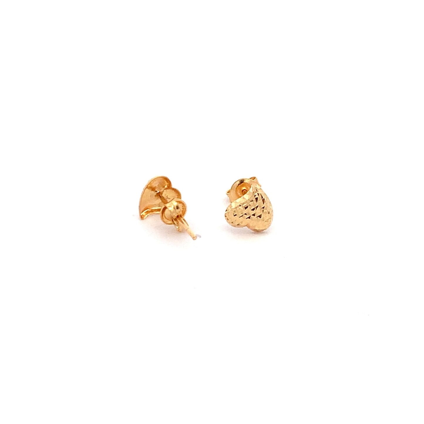 18K Yellow Gold Earrings Heart Stud Textured 0.95 grams Small - Rafant