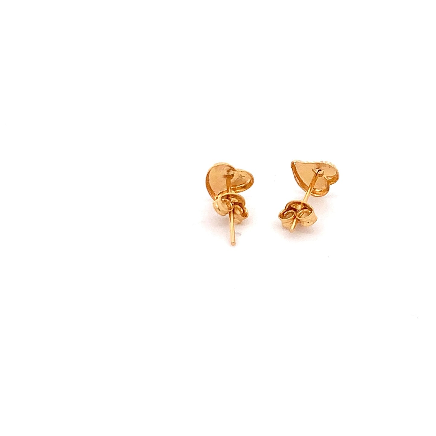 18K Yellow Gold Earrings Heart Stud Textured 0.95 grams Small - Rafant