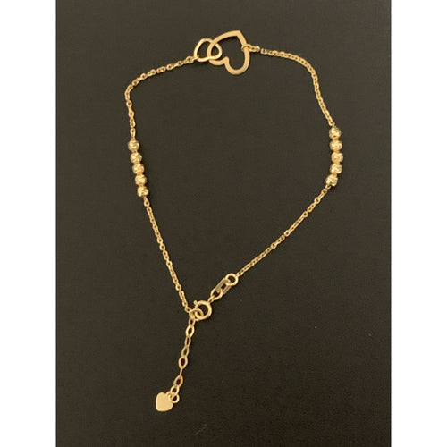 18K Gold Bracelet Double Heart Beads 7 inches plus 1 inch - Rafant