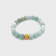 Load and play video in Gallery viewer, 24K Gold Money Bag Lucky Charm Bracelet Natural Burma Jade Gemstones 8mm
