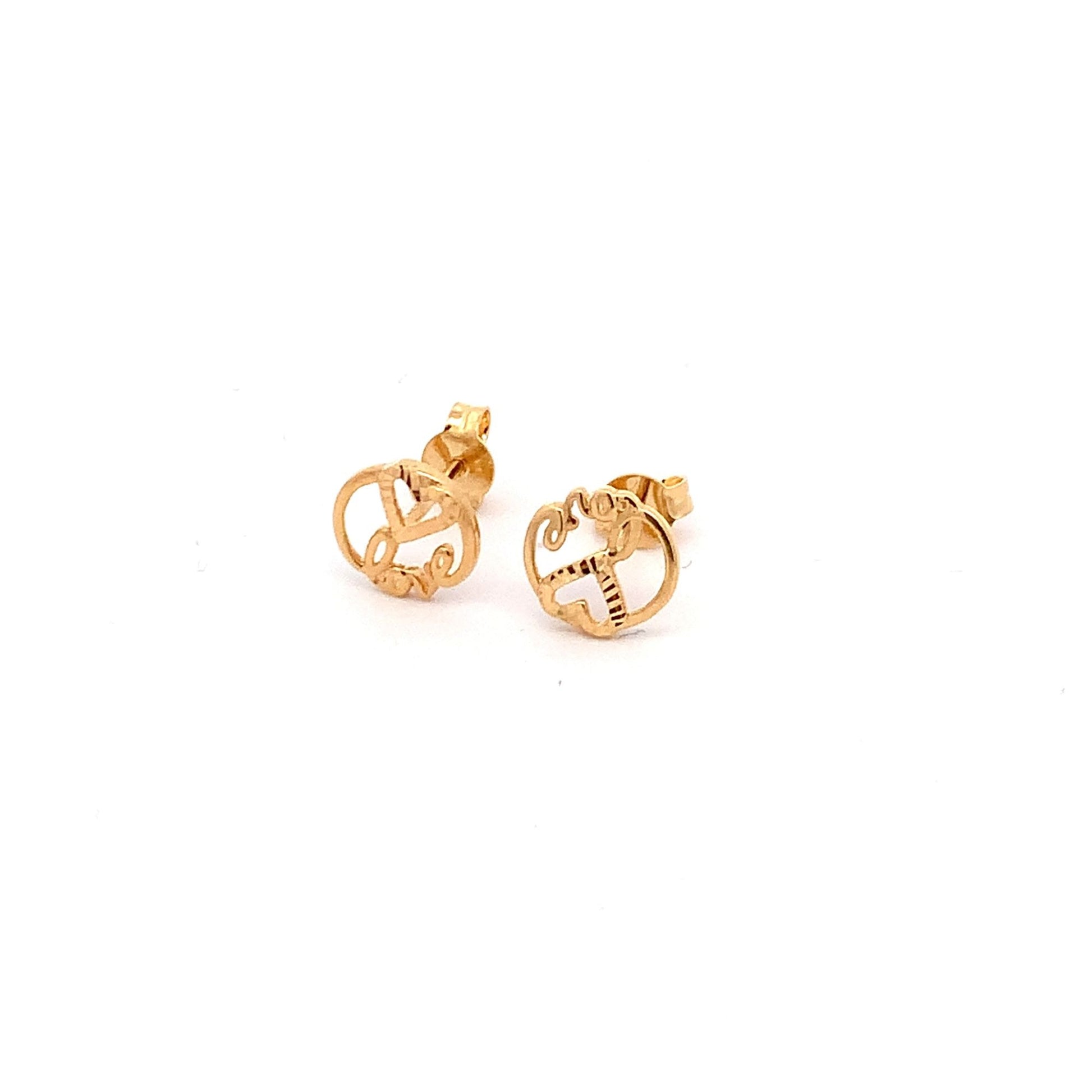 18K Yellow Gold Earrings Stud Love Heart Tiny 1.26 grams - Rafant