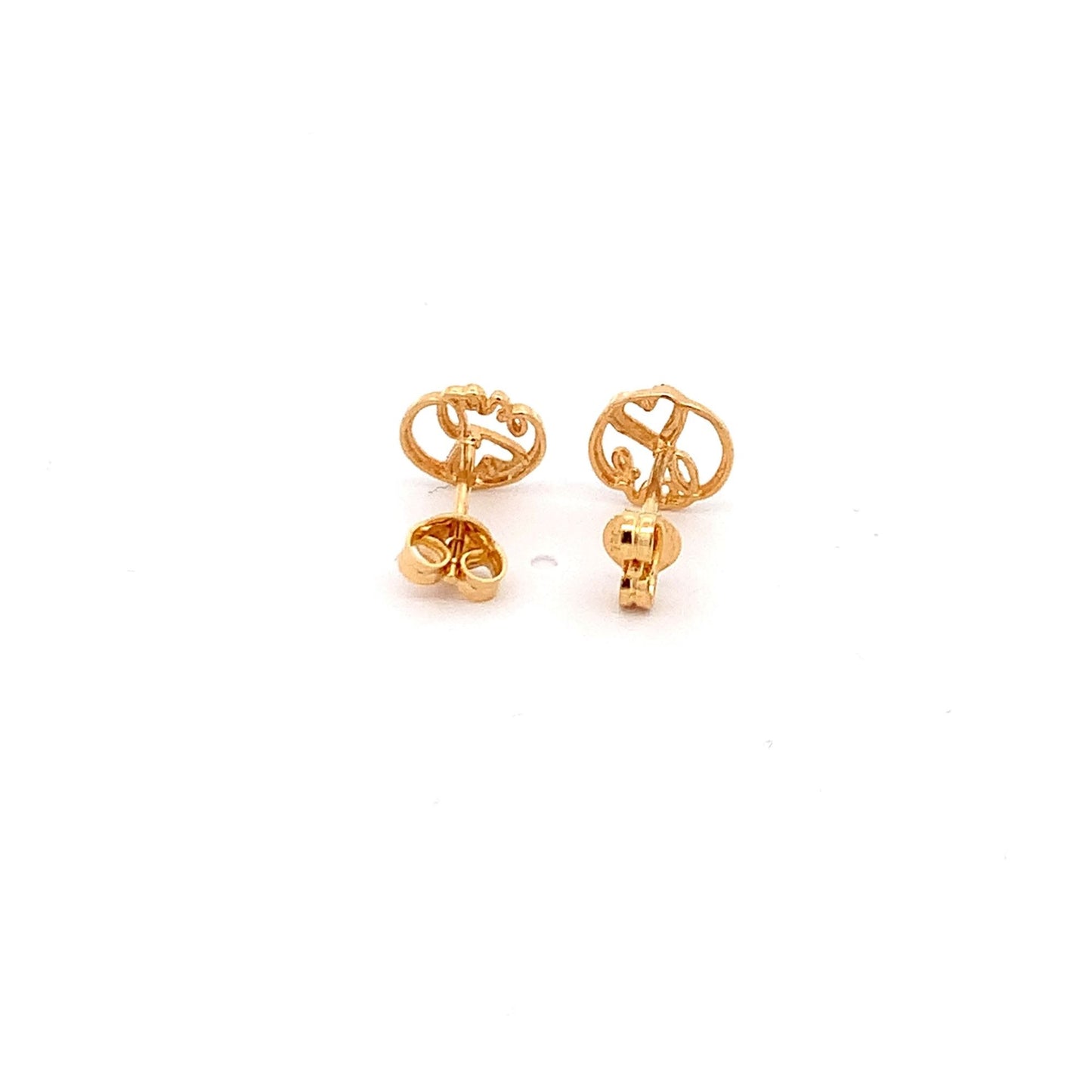 18K Yellow Gold Earrings Stud Love Heart Tiny 1.26 grams - Rafant