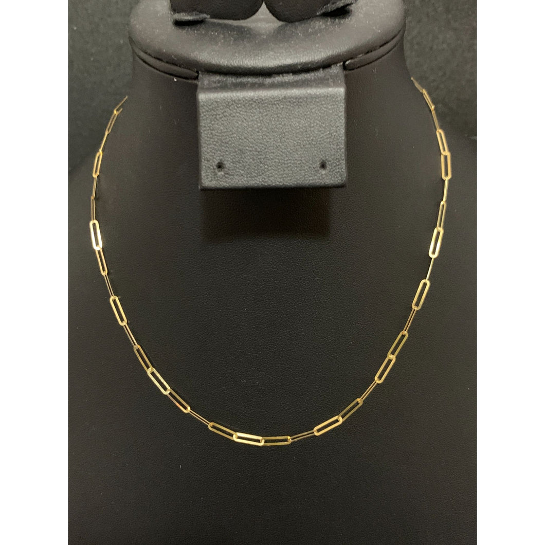 18K Yellow Gold Necklace Chain Paperclips 15.75 inches plus 1 inch - Rafant