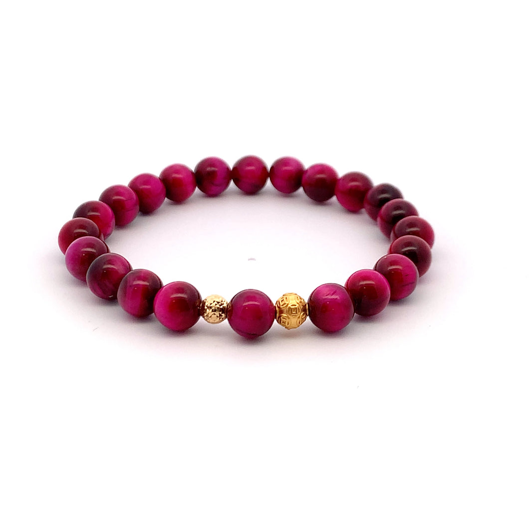 24K Gold Lucky Charm Money Ball Bracelet Gemstones Tiger's Eye 8mm - Rafant