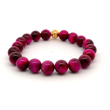Load image into Gallery viewer, 18K Gold Money Coin Ball Lucky Charm Bracelet Gemstones Pink Tiger's Eye - Rafant

