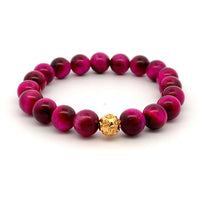 Load image into Gallery viewer, 18K Gold Money Coin Ball Lucky Charm Bracelet Gemstones Pink Tiger's Eye - Rafant
