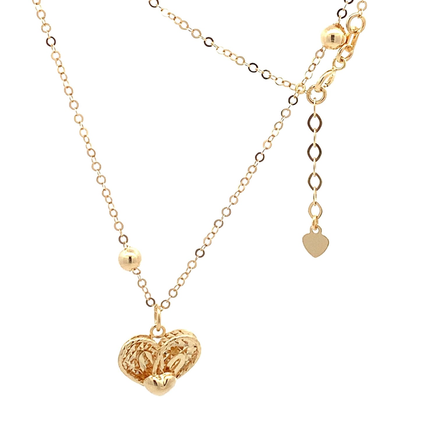 18K Yellow Gold Necklace Chain 16.75 " plus one inch extension Pendant Heart Beads 3.32 grams - Rafant