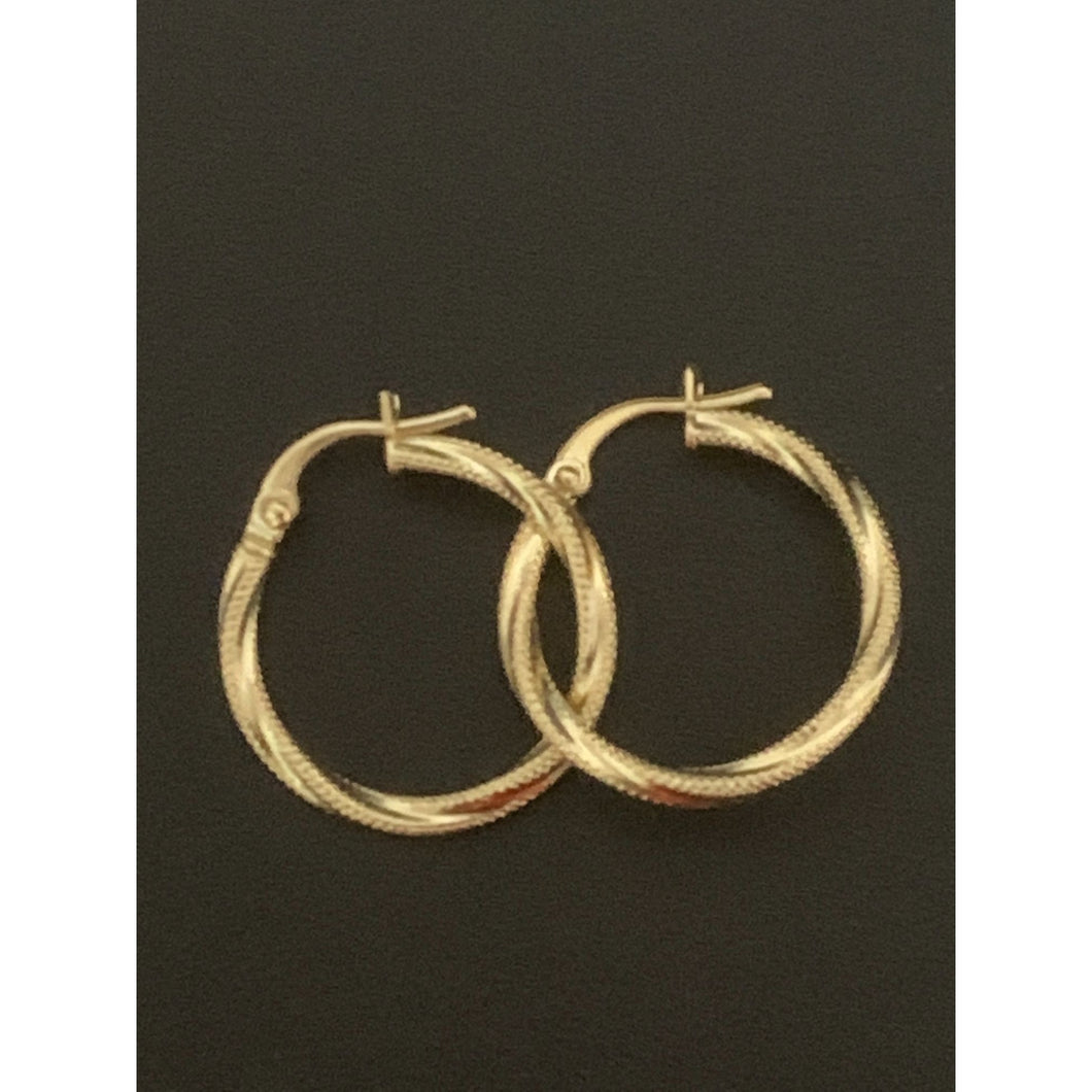 18K Gold Earrings Hoops Loops Twisted Small 1.11 grams - Rafant