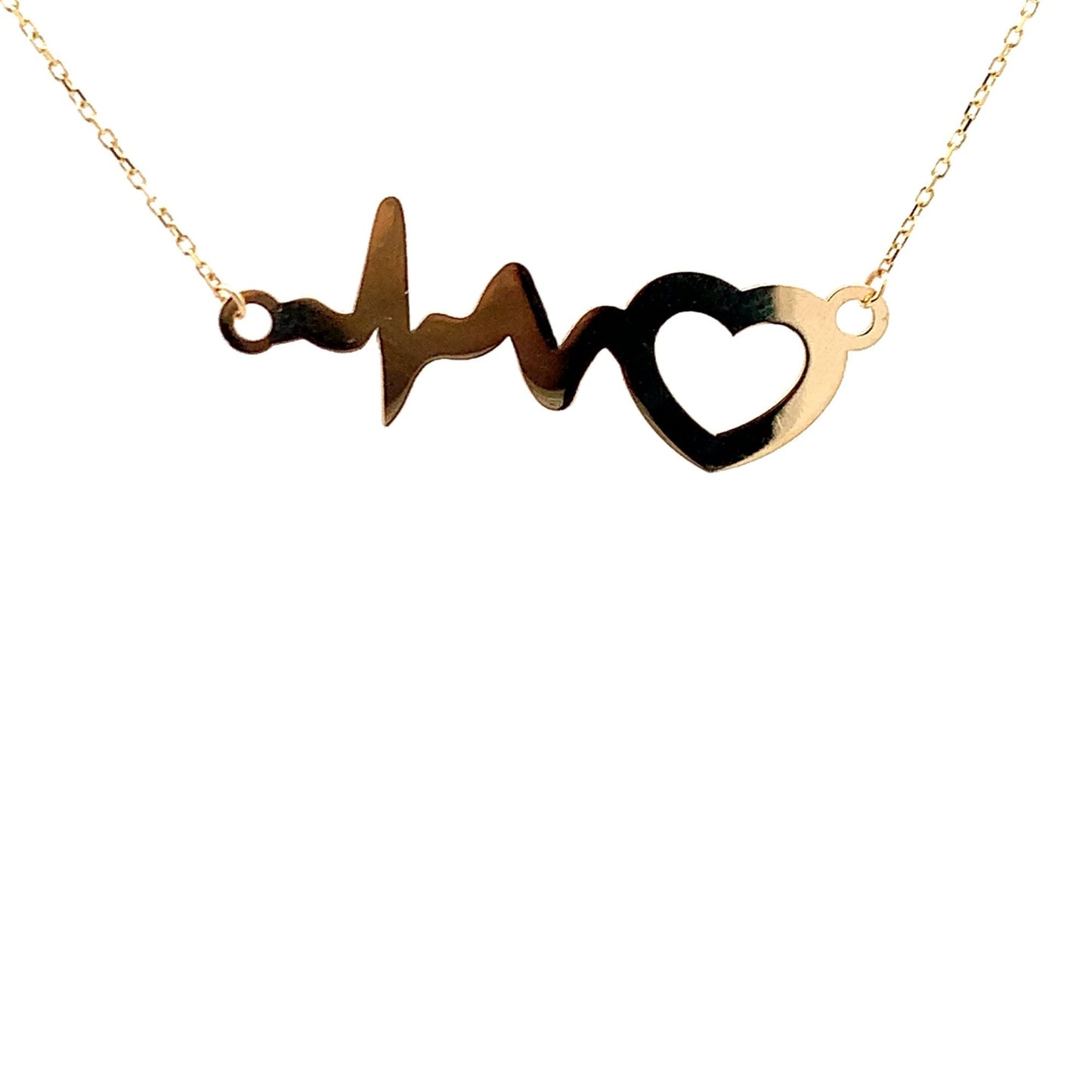 18K Yellow Gold Necklace Chain Heart beat 15 inches 2.59 grams - Rafant