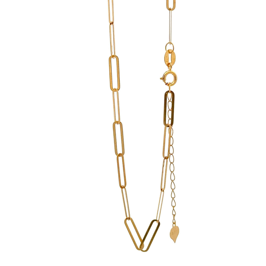 18K Gold Bracelet Paperclip 6.5 inches plus 1 inch - Rafant