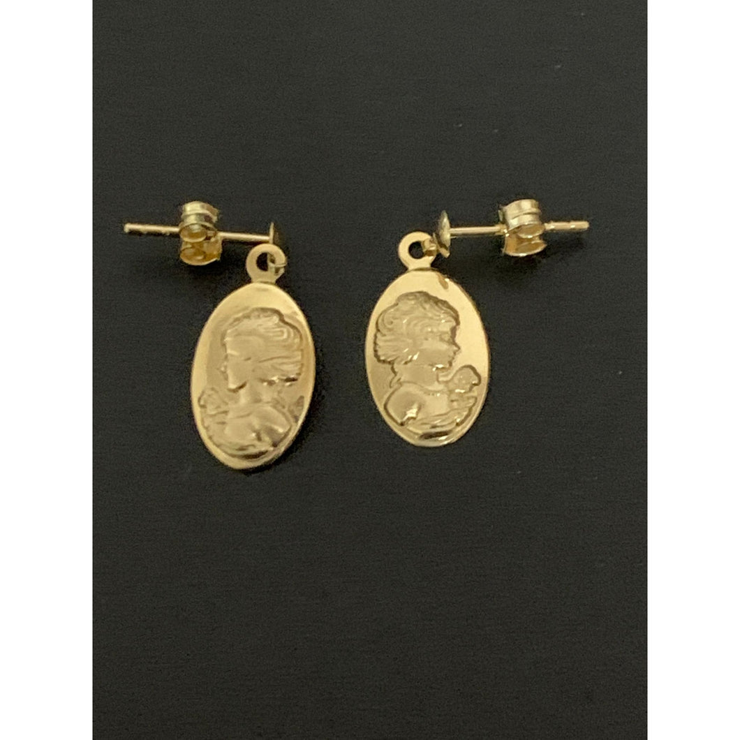 18K Gold Earrings Post Dangle Woman Lady 1.17 grams - Rafant