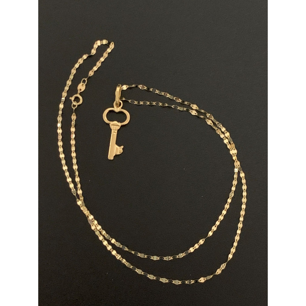18K Saudi Gold Necklace  Chain 17.75 inches with Key Pendant - Rafant