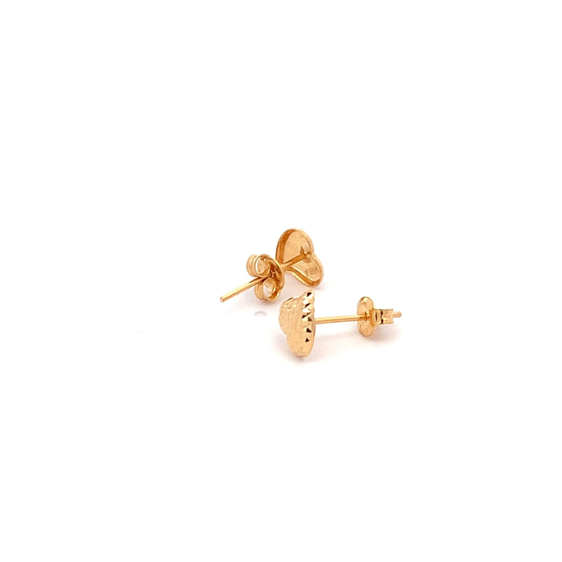 18K Yellow Gold Earrings Heart Stud Textured 0.95 grams Small - Rafant