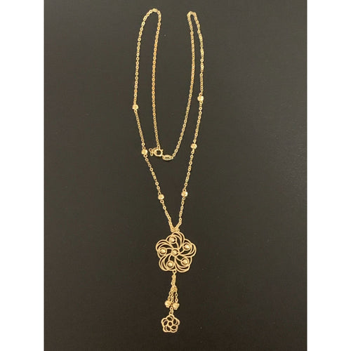 18K Gold Necklace 16.5 inches with Flower Charm 3.40 grams - Rafant