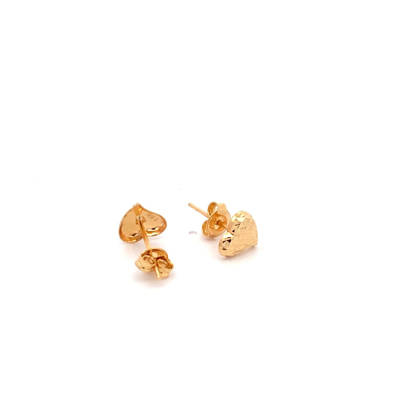 18K Yellow Gold Earrings Heart Stud Textured 0.95 grams Small - Rafant