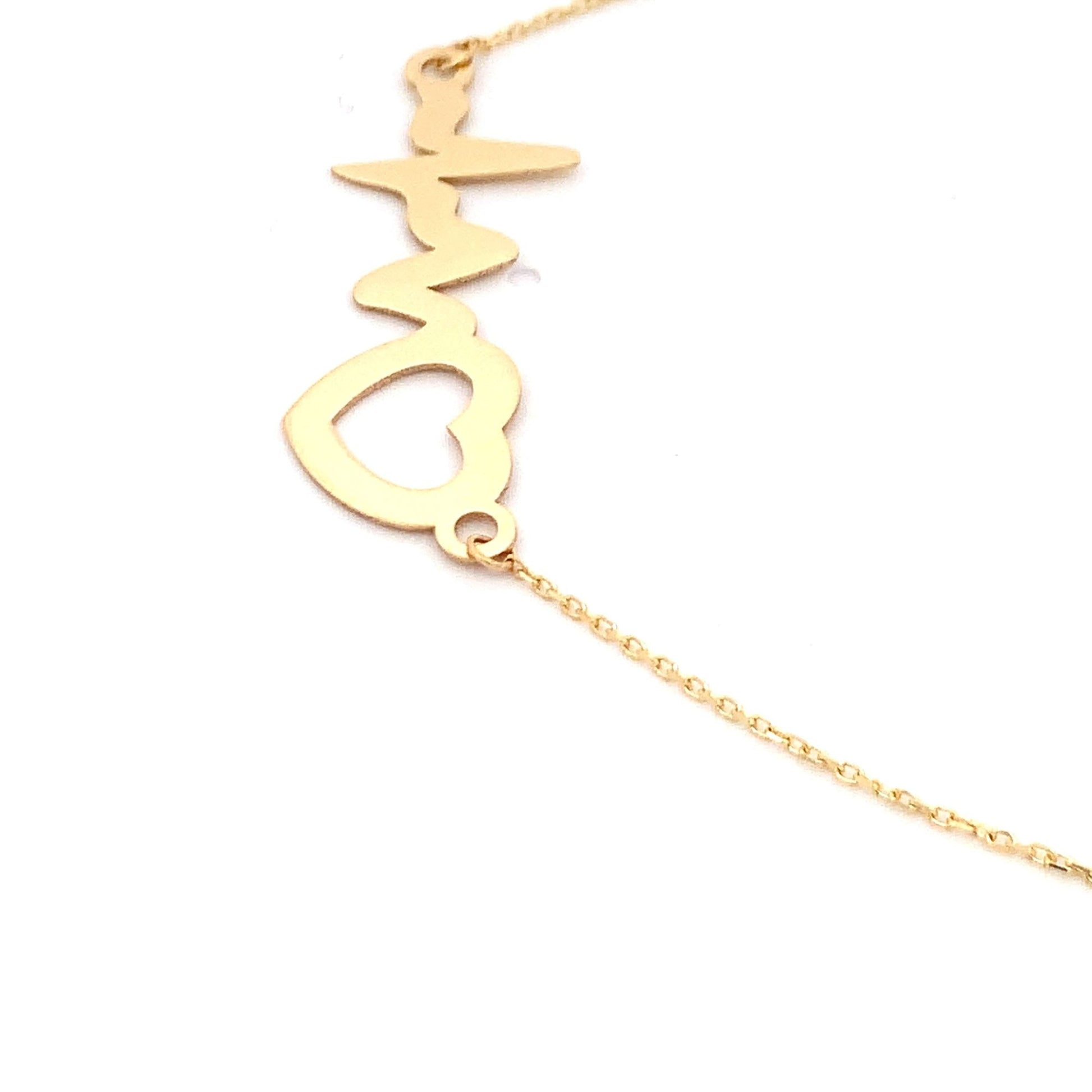 18K Yellow Gold Necklace Chain Heart beat 15 inches 2.59 grams - Rafant