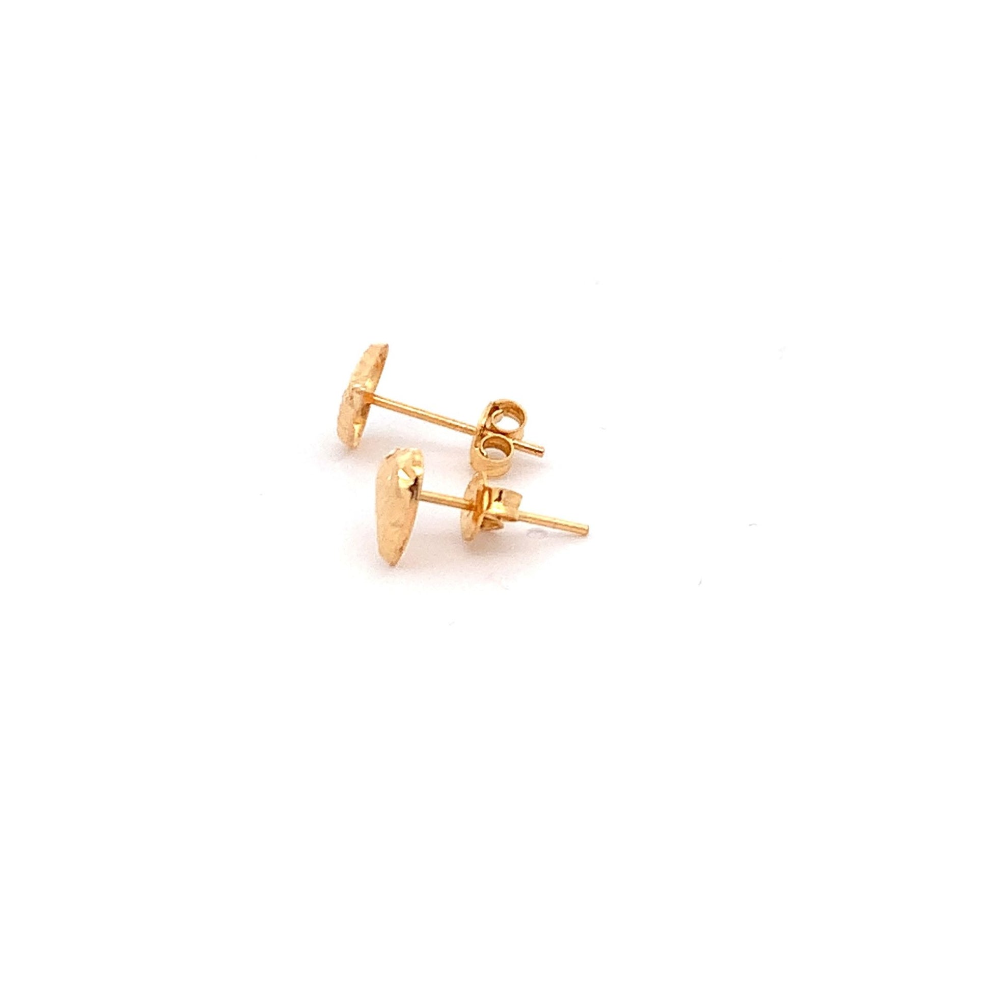 18K Yellow Gold Earrings Heart Stud Textured 0.95 grams Small - Rafant