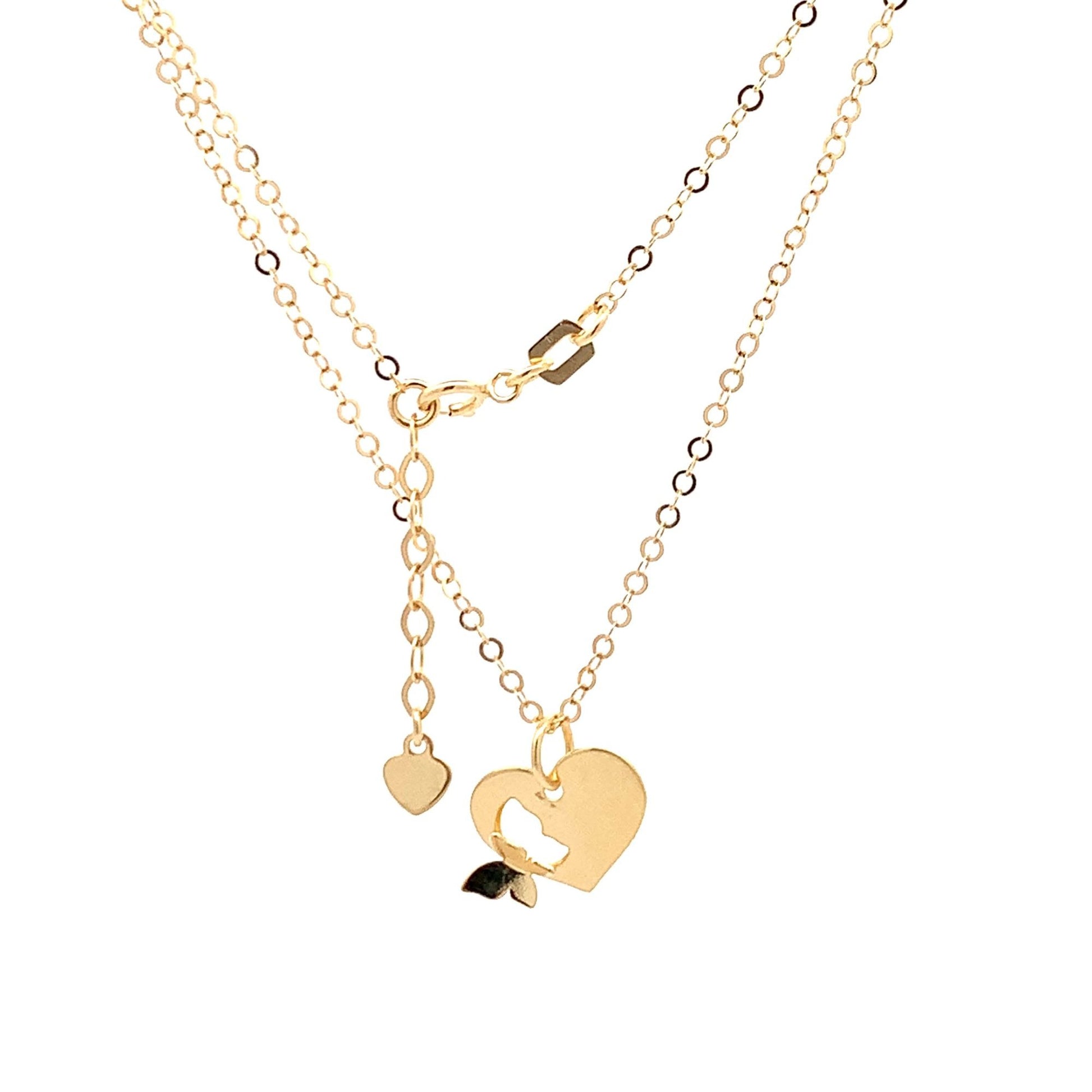 18K Yellow Gold Necklace Chain 17 inches Pendant Heart plus 0.75 inches Extension - Rafant