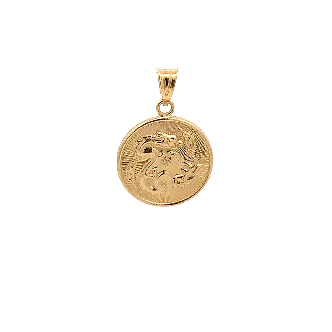 18K Yellow Gold Pendant Round Dragon Lucky Fortune 1.42 grams - Rafant