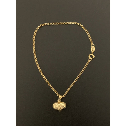 18K Gold Bracelet Rolo 7.5 inches with Puffed Heart Charm 1.76 grams - Rafant