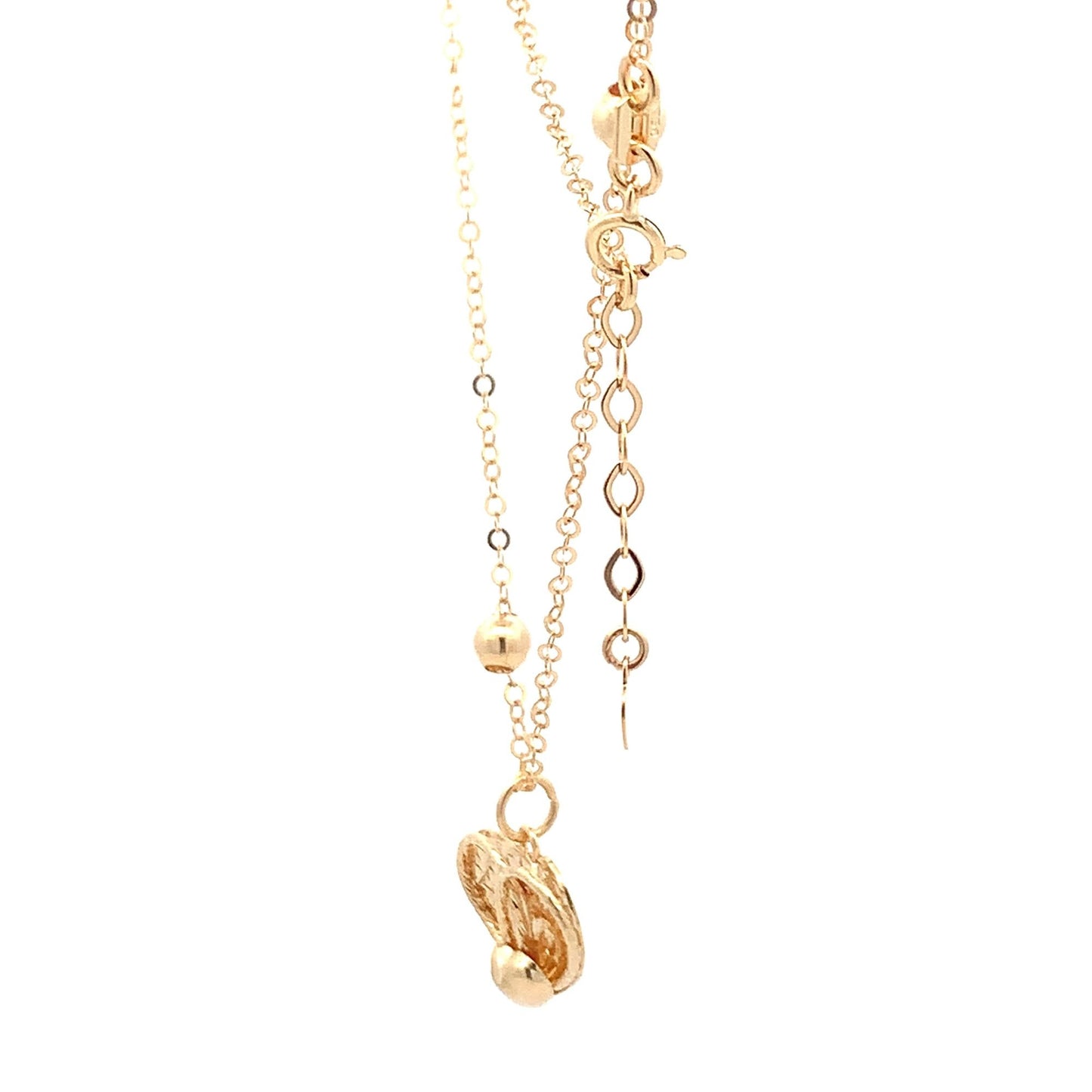 18K Yellow Gold Necklace Chain 16.75 " plus one inch extension Pendant Heart Beads 3.32 grams - Rafant