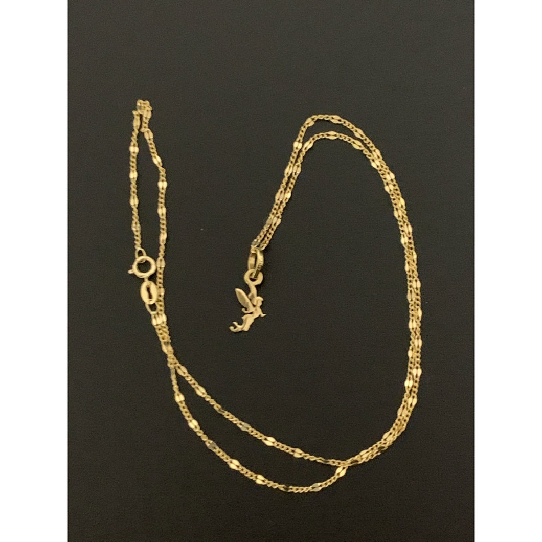 18K Gold Necklace Chain 16 inches  with Fairy Pendant 1.70 grams - Rafant