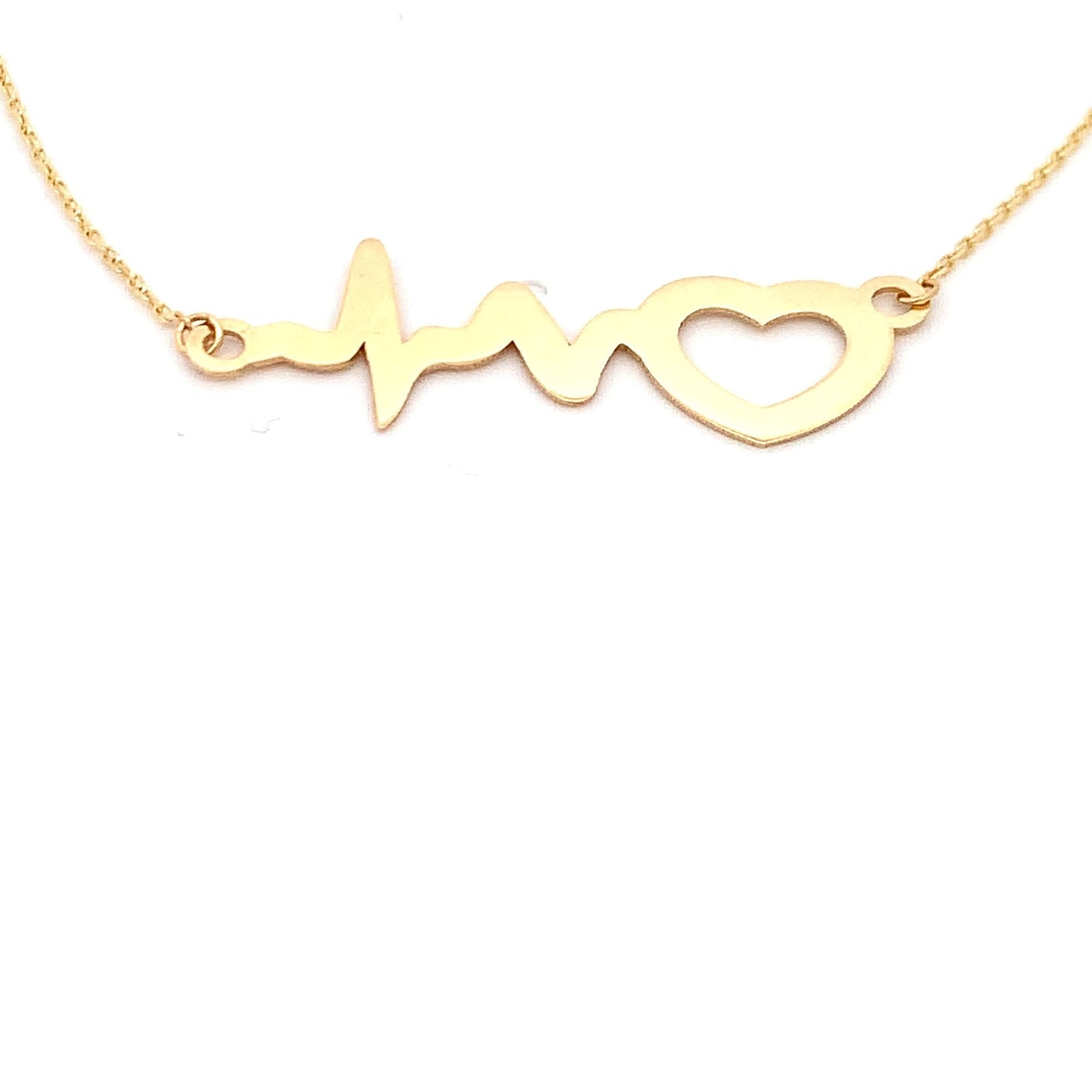 18K Yellow Gold Necklace Chain Heart beat 15 inches 2.59 grams - Rafant