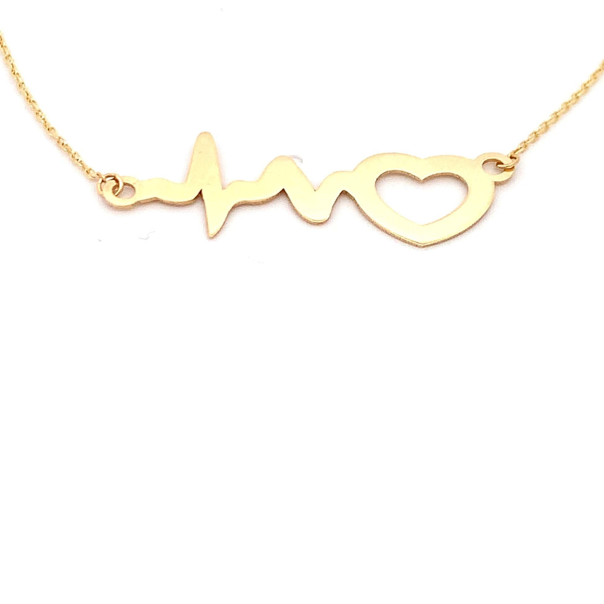 18K Yellow Gold Necklace Chain Heart beat 15 inches 2.59 grams - Rafant
