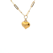 Load image into Gallery viewer, 18K Gold Necklace Chain Paperclip 16 inches plus 1.5&quot; Pendant Heart Puffed - Rafant
