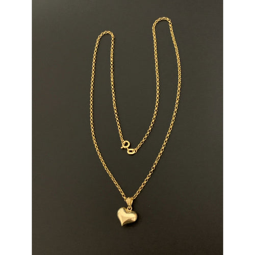 18K Gold Necklace Chain Rolo 17.75 inches with Puffed Heart Pendant 2.25 grams - Rafant