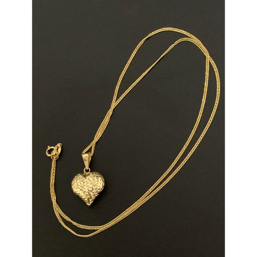 18K Gold Necklace Chain 17.75 inches with Puffed Heart Pendant 1.91 grams - Rafant