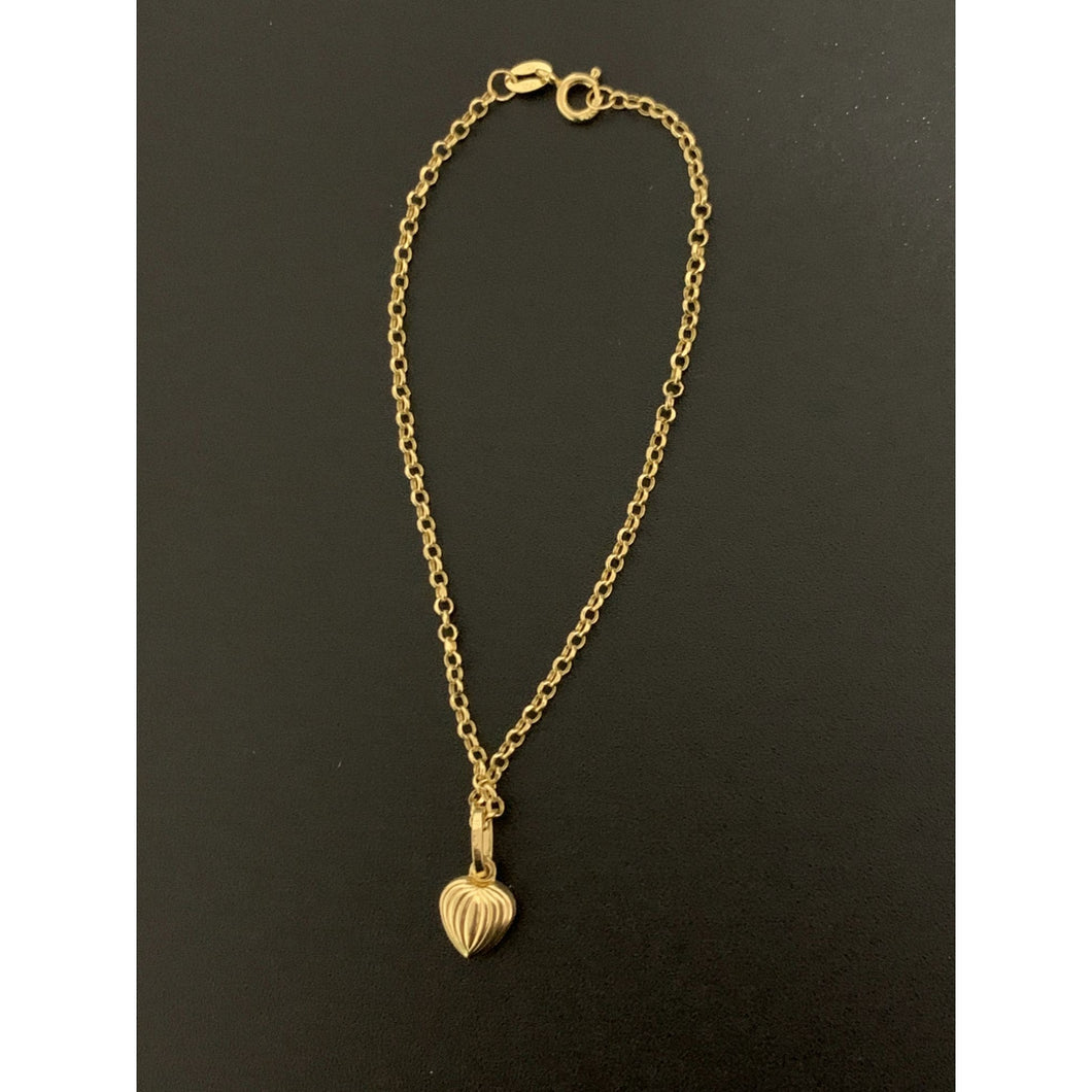 18K Gold Bracelet with Puffed Heart Charm 1.58 grams Size 7.25 inches - Rafant