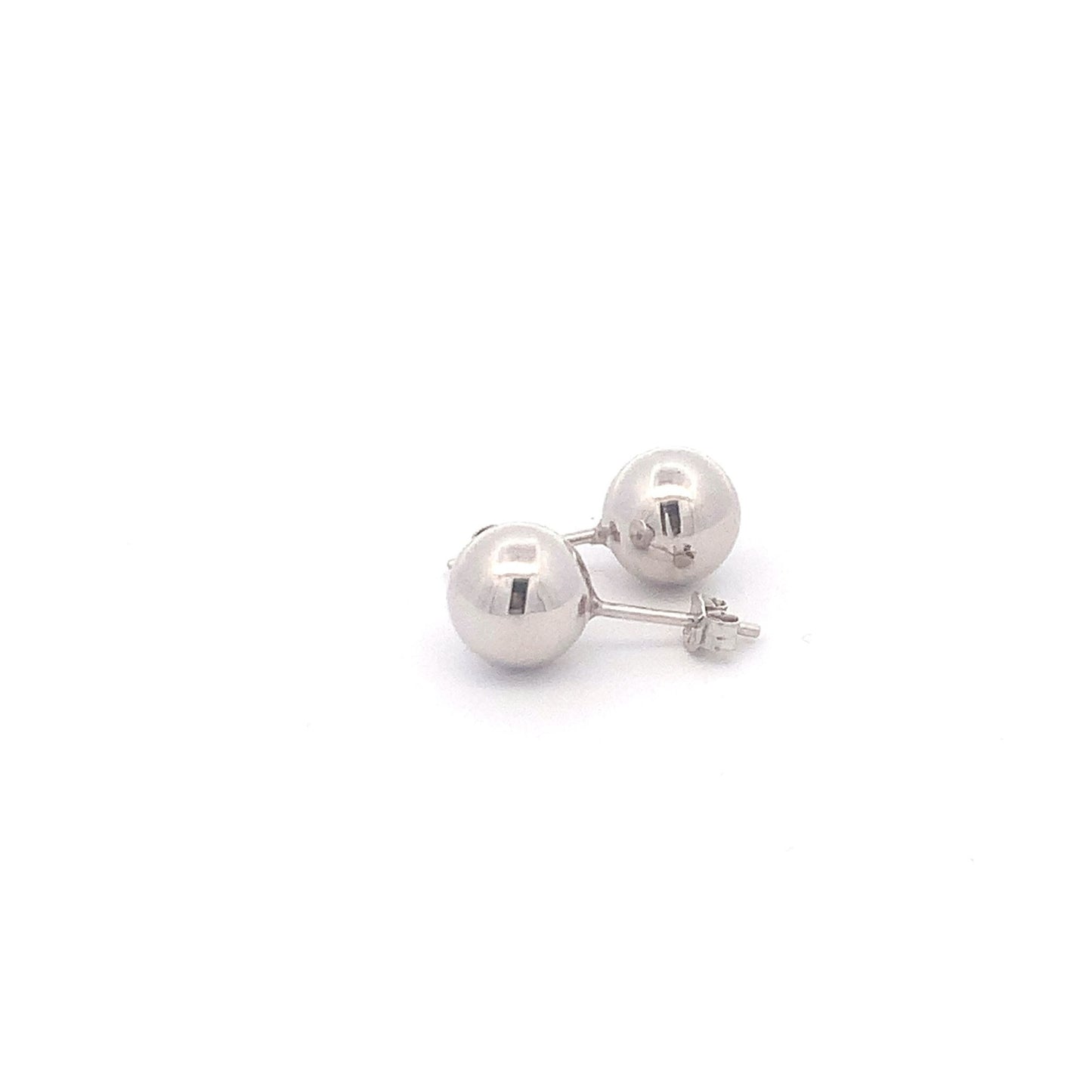 18K White Gold Earrings Stud Balls Polished 1.63 grams - Rafant
