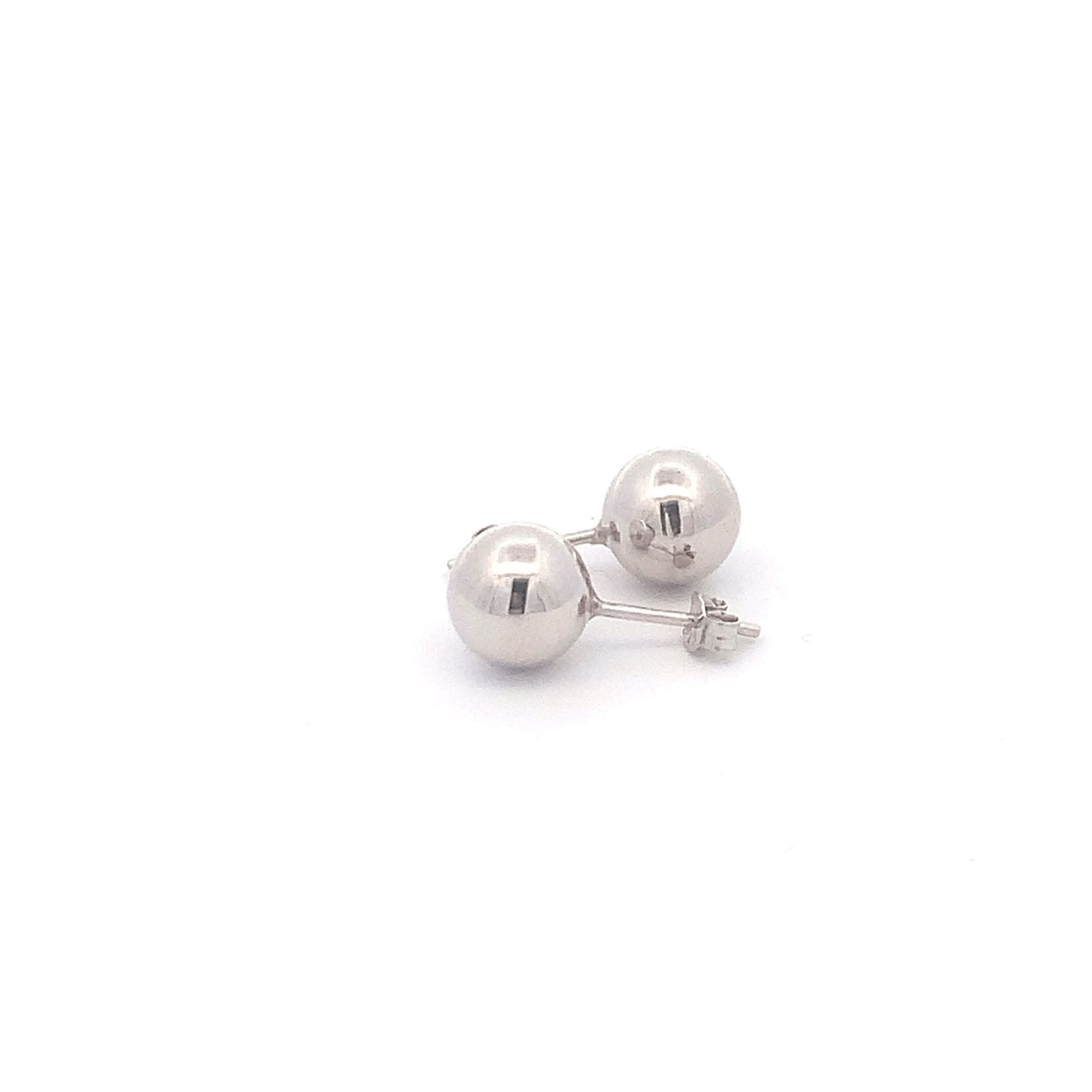 18K White Gold Earrings Stud Balls Polished 1.63 grams - Rafant