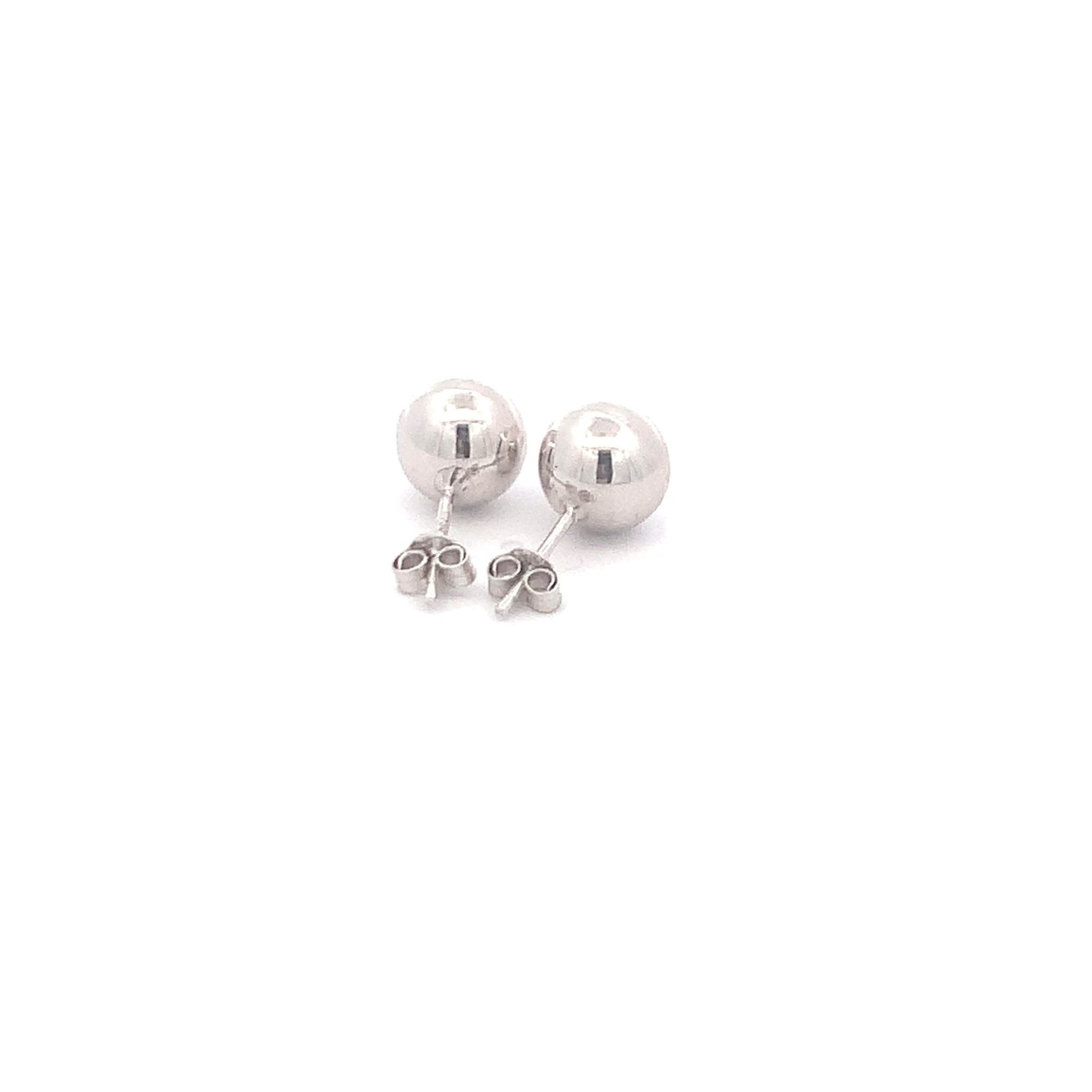 18K White Gold Earrings Stud Balls Polished 1.63 grams - Rafant