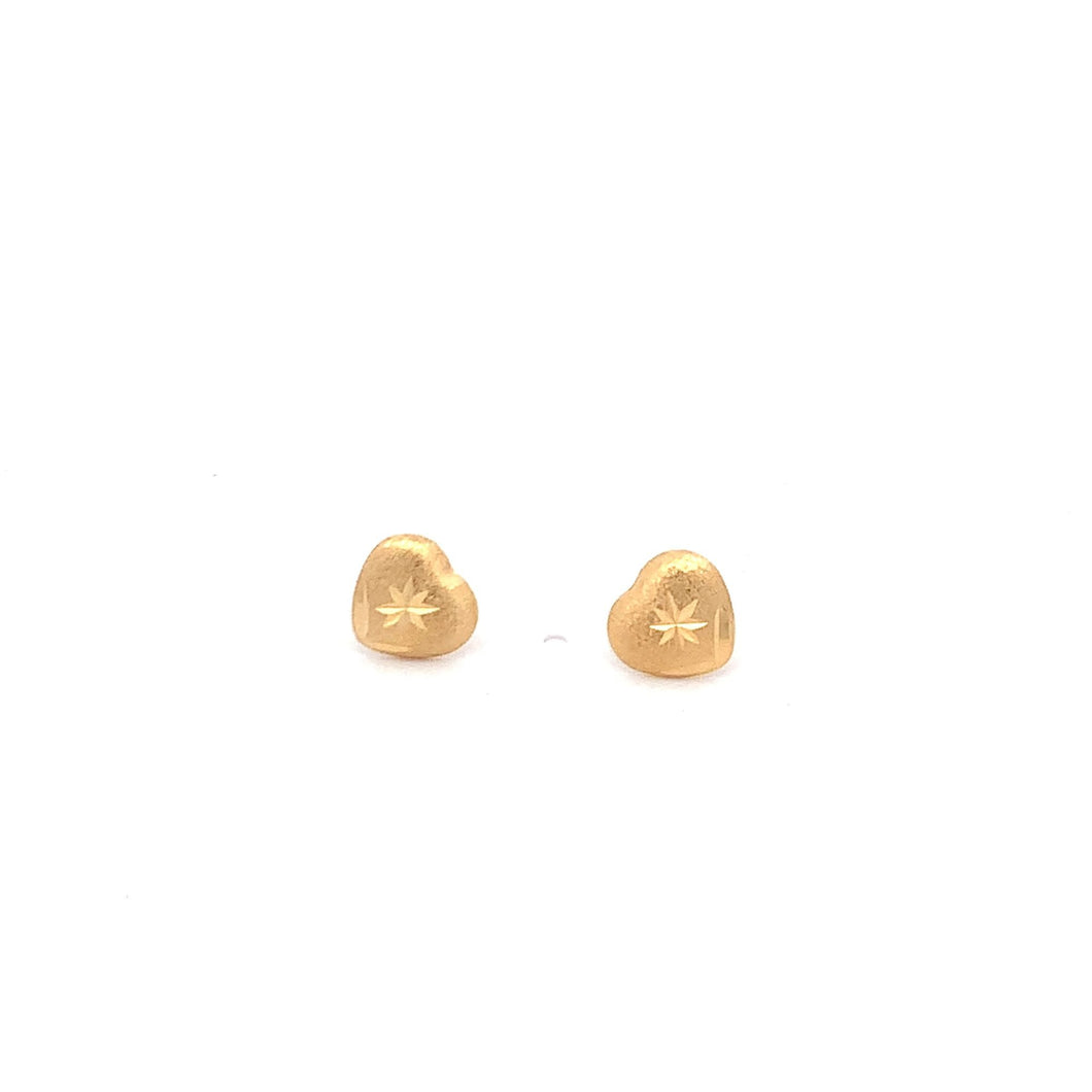 18K Yellow Gold Earrings Tiny Stud Heart Earrings 0.67 grams - Rafant