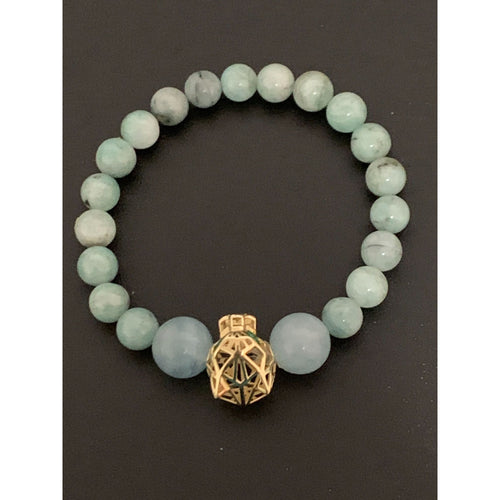 18K Gold Bracelet Panther Natural Columbian Emerald  and Aquamarine Gemstones Size 6 inches - Rafant