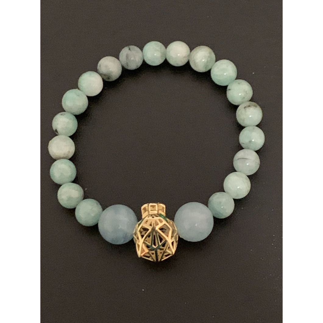 18K Gold Bracelet Panther Natural Columbian Emerald  and Aquamarine Gemstones Size 6 inches - Rafant
