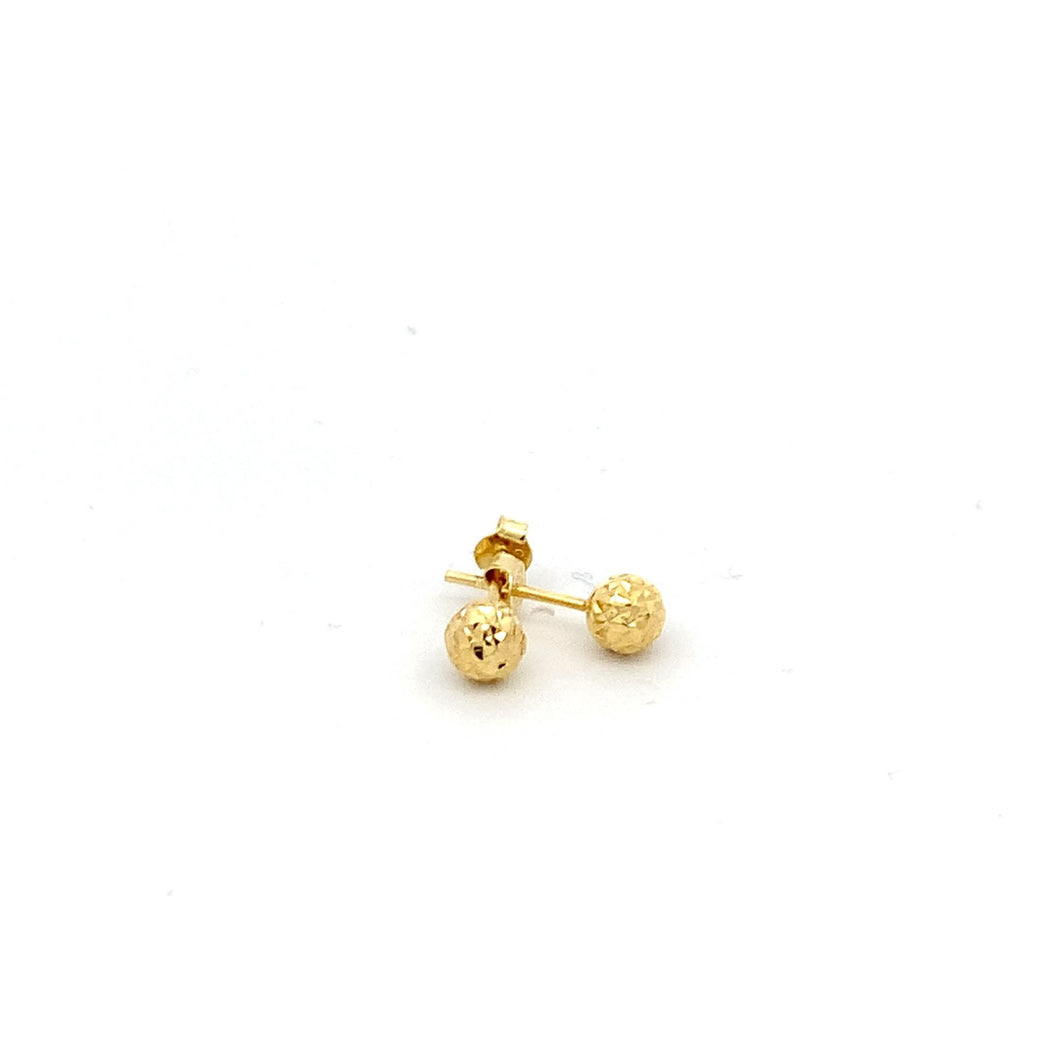 18K Yellow Gold Earrings Stud Ball Textured Small 0.67 grams - Rafant