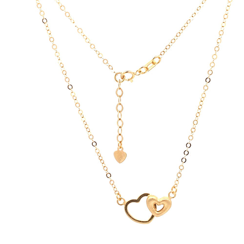 18K Yellow Gold Necklace Cable Chain Heart Pendant Size 16.75 inches plus 1