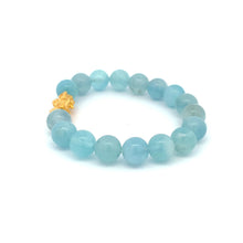 Load image into Gallery viewer, 24K Gold Piyao Pixiu Lucky Charm Bracelet Gemstones Aquamarine Light Blue 9-10mm - Rafant
