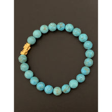 Load image into Gallery viewer, 24K Gold Piyao Pixiu Lucky Charm Bracelet Blue Turquoise Gemstones - Rafant
