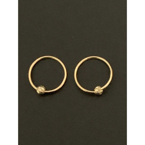 18K Gold Earrings Hoops Loops Beads Small Tiny 0.63 grams - Rafant