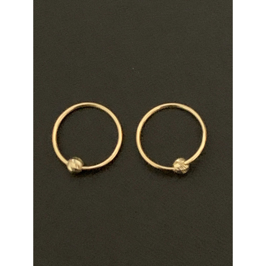 18K Gold Earrings Hoops Loops Beads Small Tiny 0.63 grams - Rafant