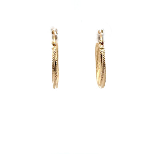 18K Gold Earrings Hoops Textured Small 1.09 grams - Rafant