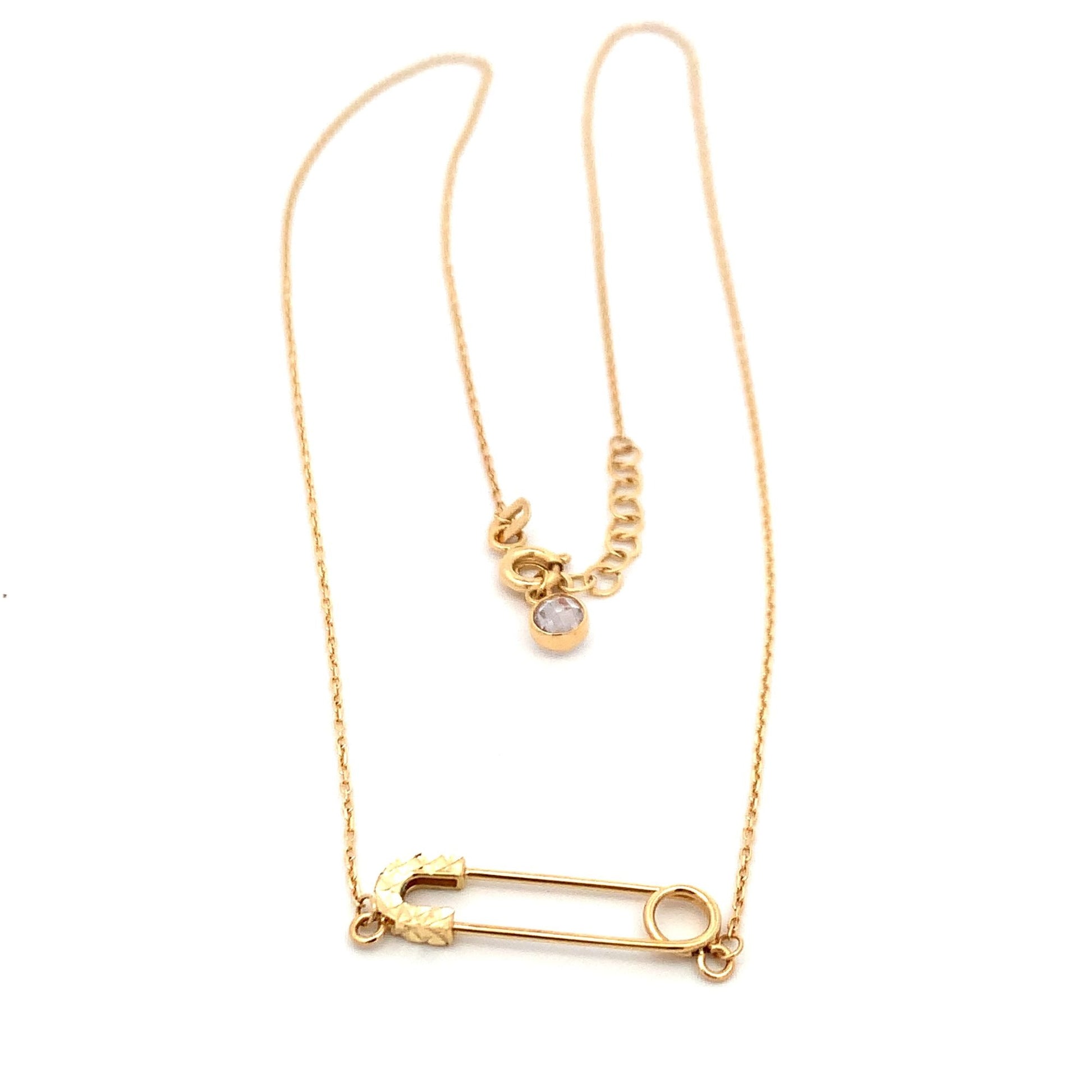 18K Yellow Gold Necklace Chain Pendant Pin 16.5 inches with one inch extension 2.31 grams - Rafant