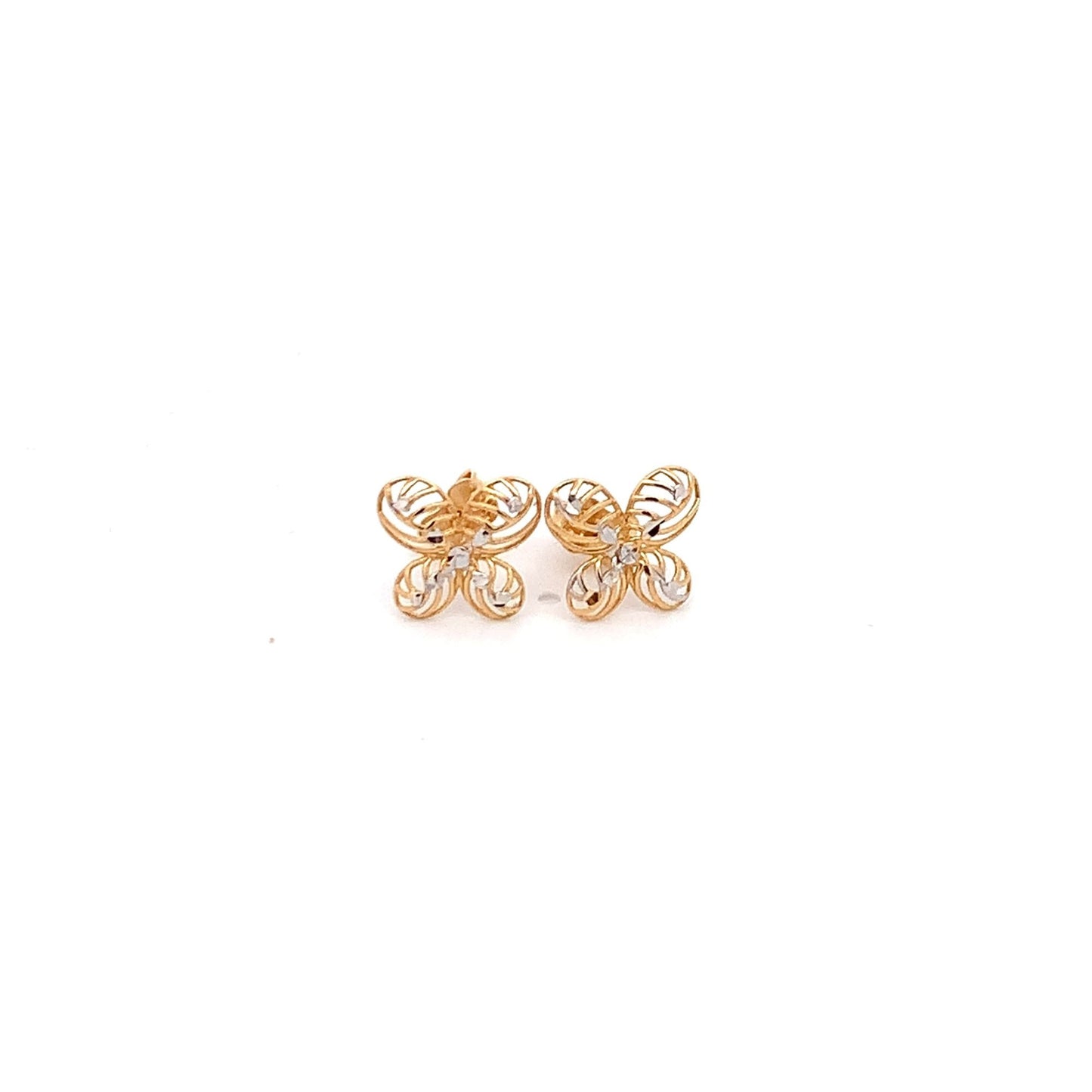 18K Gold Earrings Flower Yellow White 1.27 grams - Rafant