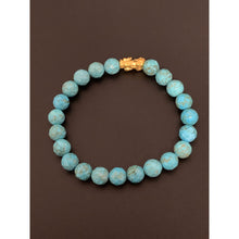 Load image into Gallery viewer, 24K Gold Piyao Pixiu Lucky Charm Bracelet Blue Turquoise Gemstones - Rafant
