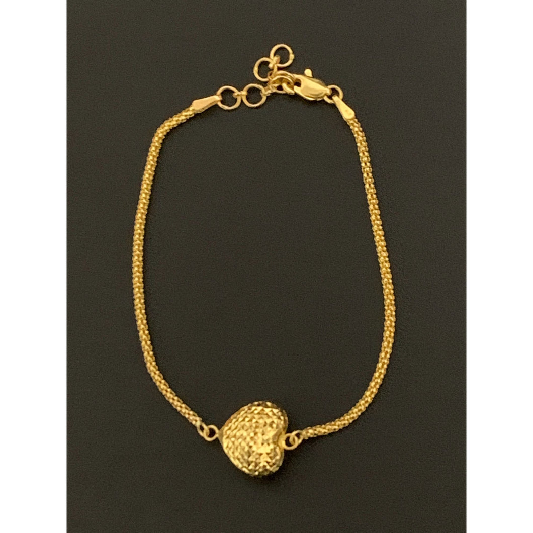 21K Yellow Gold Bracelet Puffed Heart 6.5 inches - Rafant