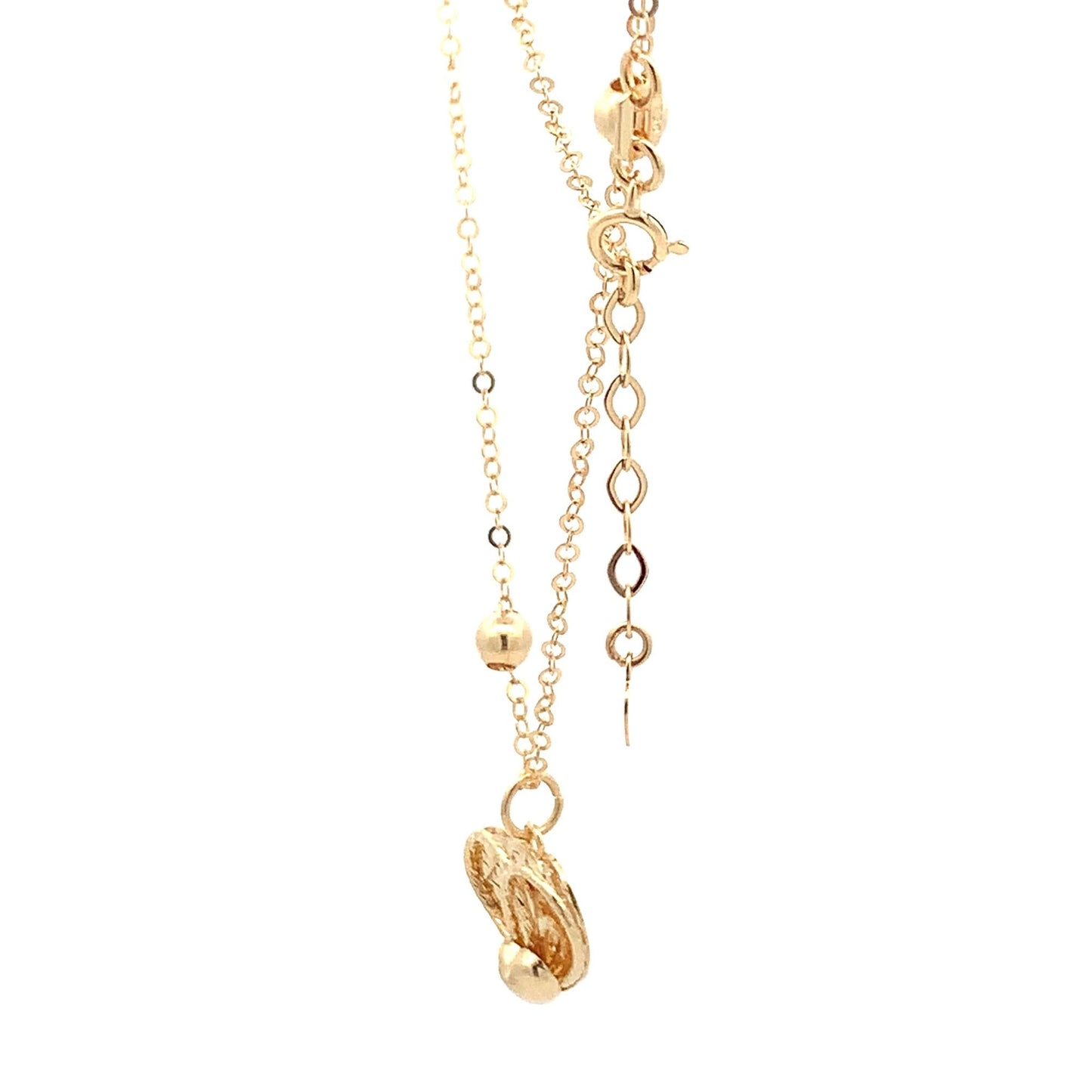 18K Yellow Gold Necklace Chain 16.75 " plus one inch extension Pendant Heart Beads 3.32 grams - Rafant